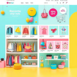 A vibrant and inviting online shop showcasing a variety of colorful products such as clothing, accessories, and home decor