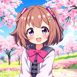 Anime girl with an Ahoge hairstyle, expressing a joyful and playful mood