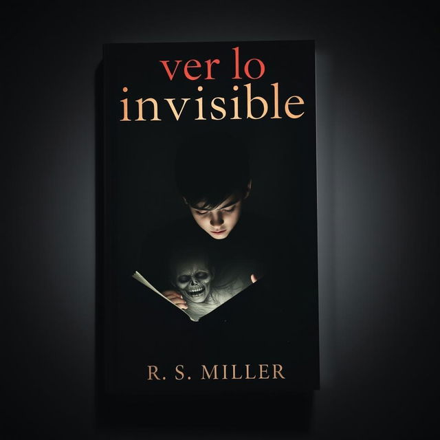 A minimalist, dark book cover featuring a teenager illustrating macabre and terrifying imagery