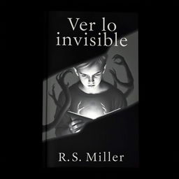 A minimalist, dark book cover featuring a teenager illustrating macabre and terrifying imagery