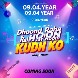 A vibrant and eye-catching poster for a song release titled 'Dhoond Raha Hoon Kudh Ko' by Zyan, with a release date prominently displayed as 09