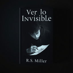 A minimalist and dark book cover featuring a teenager with schizophrenia, intensely focused on drawing disturbing and terrifying imagery