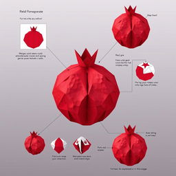 A detailed 3D pattern for an origami pomegranate, showcasing intricate folds and designs that represent the texture and shape of a real pomegranate