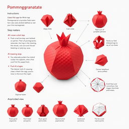 A detailed 3D pattern for an origami pomegranate, showcasing intricate folds and designs that represent the texture and shape of a real pomegranate