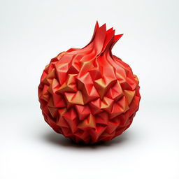 A stunning 3D origami pattern of a pomegranate, showcasing intricate folds and textures