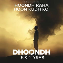 A dramatic movie poster titled 'Dhoondh Raha Hoon Kudh Ko' featuring an abstract silhouette of a young man standing alone, looking contemplative and waiting for his time