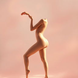 A beautifully composed artwork of an elegant nude figure striking a graceful pose, emphasizing the curves and contours of the body, set against a soft, ethereal background of blurred pastel hues