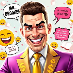 A vibrant and humorous digital portrait of a fictional character named 'Mr