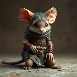 A humanoid mouse character dressed in leather armor and clothing inspired by the world of Dungeons and Dragons