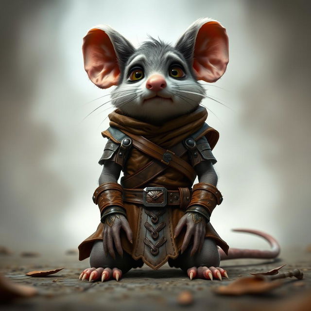 A humanoid mouse character dressed in leather armor and clothing inspired by the world of Dungeons and Dragons