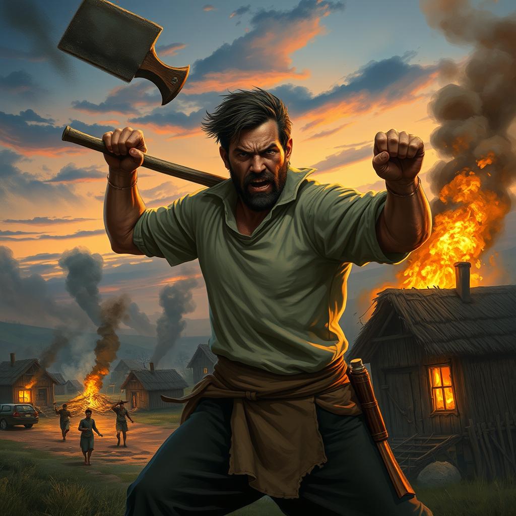 A 27-year-old man depicted in the act of destroying a rural village