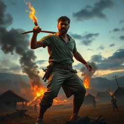 A 27-year-old man depicted in the act of destroying a rural village