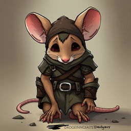 A young humanoid mouse character dressed in leather armor and clothing inspired by the world of Dungeons and Dragons