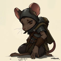A young humanoid mouse character dressed in leather armor and clothing inspired by the world of Dungeons and Dragons