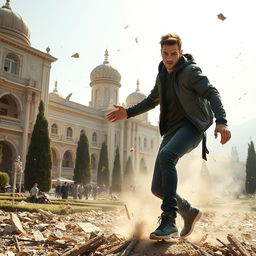 A young man depicted in the act of destroying the beautiful city of Shiraz