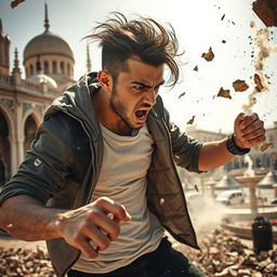 A young man depicted in the act of destroying the beautiful city of Shiraz