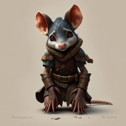 A young humanoid mouse character wearing leather armor and clothing inspired by the world of Dungeons and Dragons