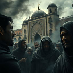 A dramatic and intense scene depicting the aftermath of a fictional narrative of fatal retribution on the people of Shiraz