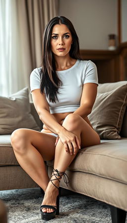 A full body portrait of a 47-year-old MILF Irish mom and teacher, featuring flawless white skin and a perfectly toned body