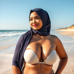 A stunning Malay woman wearing a stylish hijab, looking elegant and confident