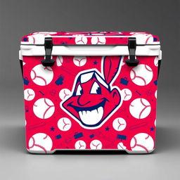 A vibrant and colorful skin design for a sports cooler featuring the Cleveland Indians' Chief Wahoo logo
