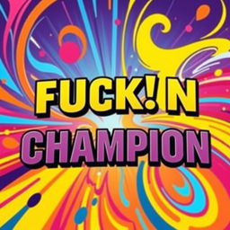 A vibrant and energetic background featuring bold text that reads "FUCK! N CHAMPION" in striking font