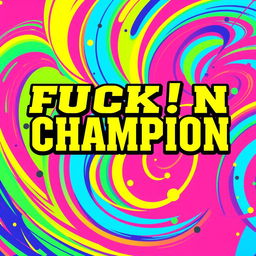 A vibrant and energetic background featuring bold text that reads "FUCK! N CHAMPION" in striking font