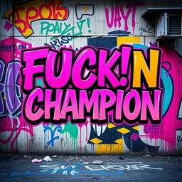 A digital artwork featuring an urban background scene with vibrant aerosol graffiti art