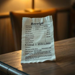 A close-up of an aesthetically pleasing vintage receipt displayed on a slightly worn wooden table