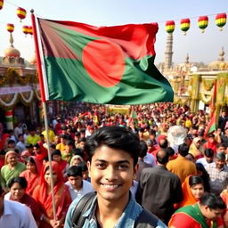 A vibrant celebration of Bangladesh Victory Day 2024, featuring the national flag of Bangladesh prominently displayed