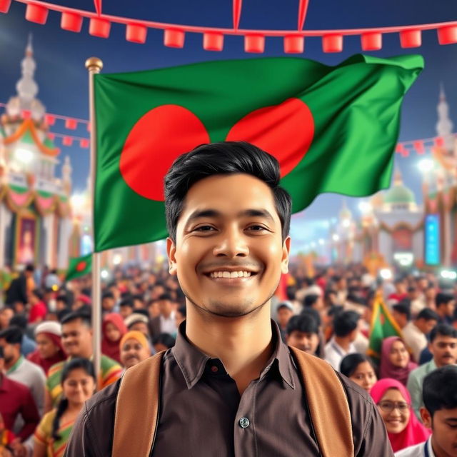 A vibrant celebration of Bangladesh Victory Day 2024, featuring the national flag of Bangladesh prominently displayed