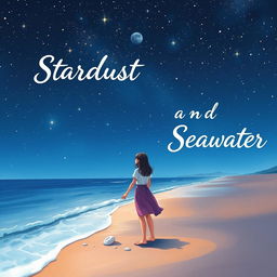 A stunning visual illustration of a teenage couple standing at the edge of a beach, looking up at a breathtaking clear night sky filled with stars