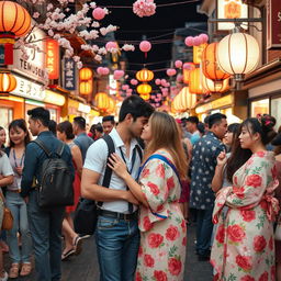 A vibrant and artistic representation of gay culture in Japan, featuring a variety of scenes showcasing diversity and celebration