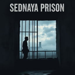 A haunting and atmospheric cover for a novel about Sednaya Prison, capturing the somber and oppressive mood of the environment