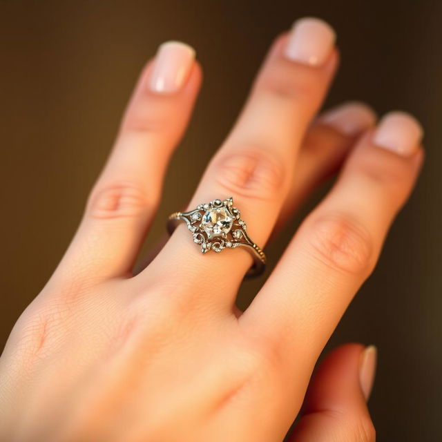 A close-up shot of a beautifully crafted promise ring on a ring finger