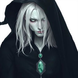 A solo man with striking features, characterized by his long white hair cascading down his shoulders