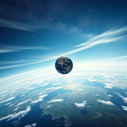 A realistic depiction of a ball launching from the surface of the Earth into outer space