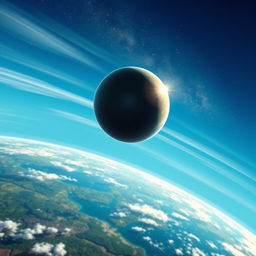 A realistic depiction of a ball launching from the surface of the Earth into outer space