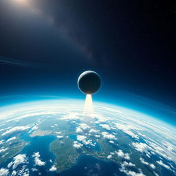A realistic depiction of a ball launching from the surface of the Earth into outer space