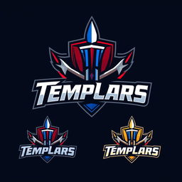 Logo design for 'Templars' inspired by EA Sports style, featuring strong and bold typography, incorporating elements like a shield or sword to convey a sense of strength and valor