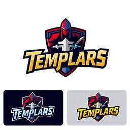 Logo design for 'Templars' inspired by EA Sports style, featuring strong and bold typography, incorporating elements like a shield or sword to convey a sense of strength and valor