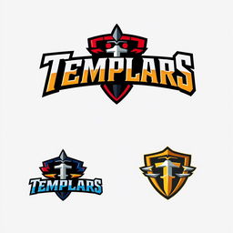 Logo design for 'Templars' inspired by EA Sports style, featuring strong and bold typography, incorporating elements like a shield or sword to convey a sense of strength and valor