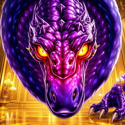 An eye-catching light novel cover illustrating a colossal basilisk, featuring its striking glossy purple skin that shimmers under the light, adding a sense of otherworldly beauty to its intimidating presence