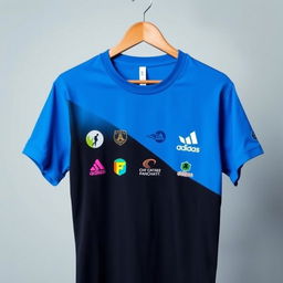 A stylish t-shirt featuring a combination of logos prominently displayed on the front