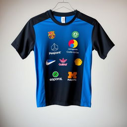 A stylish t-shirt featuring a combination of logos prominently displayed on the front