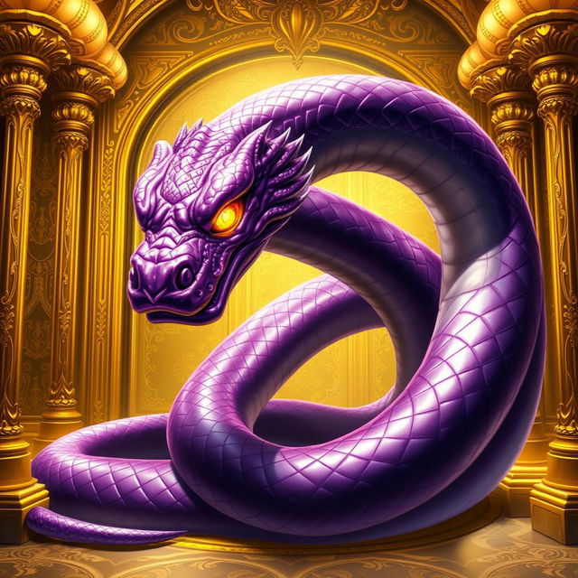 An eye-catching light novel cover depicting a colossal serpent with stunning glossy purple skin that shimmers with a magical allure