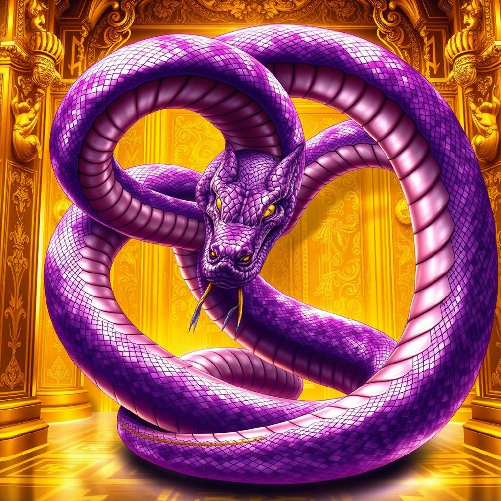 An eye-catching light novel cover depicting a colossal serpent with stunning glossy purple skin that shimmers with a magical allure