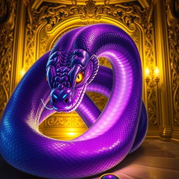 A captivating light novel cover featuring a colossal serpent with stunning glossy purple skin that reflects light beautifully, making it appear almost magical