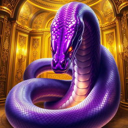 A captivating light novel cover featuring a colossal serpent with stunning glossy purple skin that reflects light beautifully, making it appear almost magical