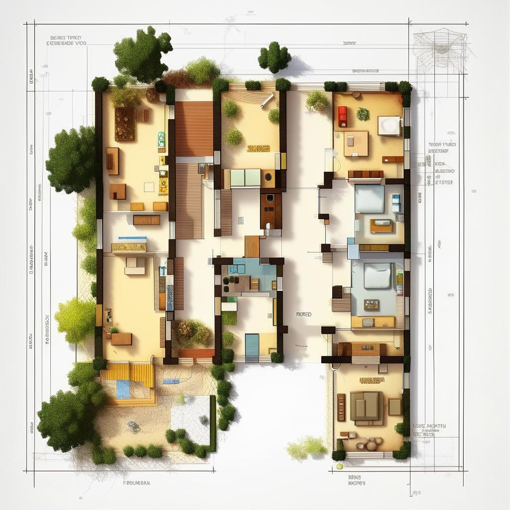 Create a blueprint for a 30x30 plot including 3 bedrooms, 2 bathrooms, a kitchen, washing area, and a small temple zone